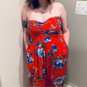 strapless jumpsuit with pockets